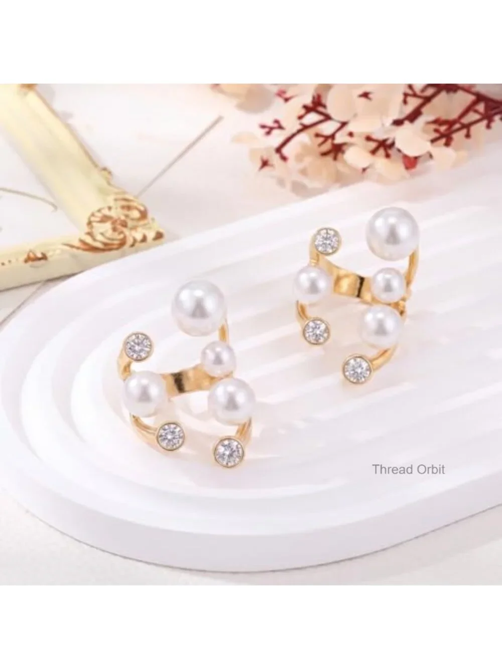 2 Pack Stackable Adjustable Open Promise Pearl Rings for Women